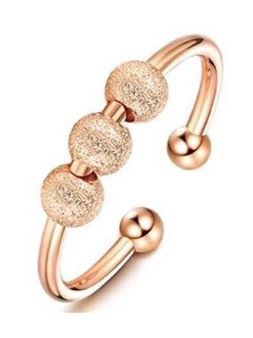 Rose Gold Open Ring With Rotatable Frosted Beads - NWOT